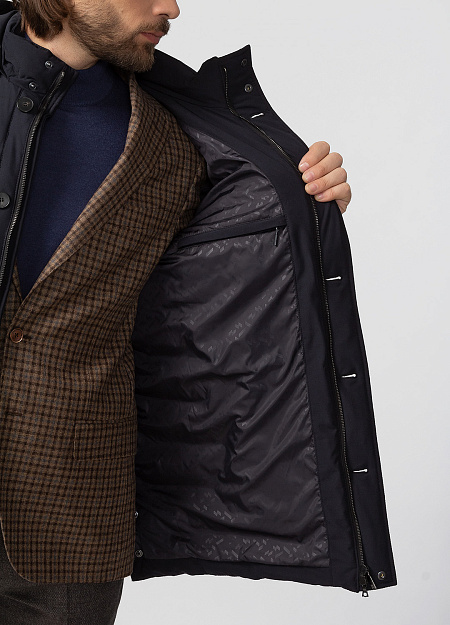Куртка приталенного силуэта с капюшоном для мужчин бренда Meucci (Италия), арт. 2515 - фото. Цвет: Темно-синий. Купить в интернет-магазине https://shop.meucci.ru
