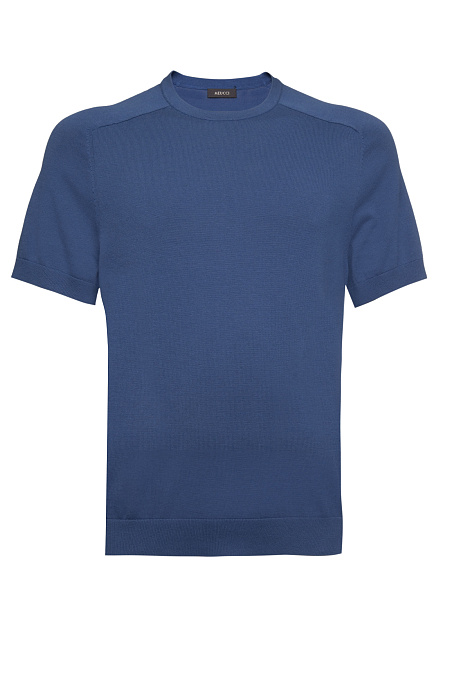 Футболка кроя реглан-погон синего цвета из хлопка Пима  для мужчин бренда Meucci (Италия), арт. MEU-2612/DQSS571 - фото. Цвет: Синий. Купить в интернет-магазине https://shop.meucci.ru
