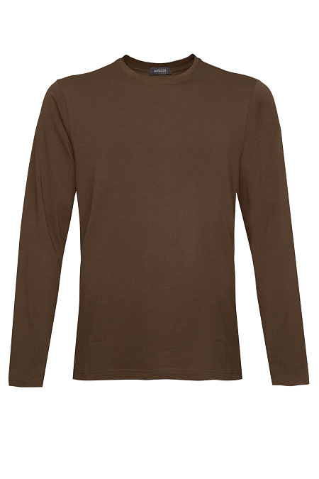 Базовый коричневый лонгслив из хлопка с добавлением лайкры  для мужчин бренда Meucci (Италия), арт. TLS 2008 BROWN - фото. Цвет: Коричневый. Купить в интернет-магазине https://shop.meucci.ru
