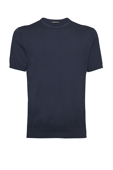 Джемпер с коротким рукавом из смеси хлопка, шелка и льна темно-синий  для мужчин бренда Meucci (Италия), арт. MEU-2615/DQSS542 - фото. Цвет: Темно-синий. Купить в интернет-магазине https://shop.meucci.ru
