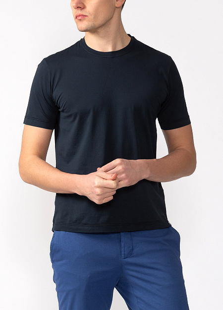 Синяя хлопковая футболка для мужчин бренда Meucci (Италия), арт. 6M660 CV01 NOTTE - фото. Цвет: Темно-синий. Купить в интернет-магазине https://shop.meucci.ru
