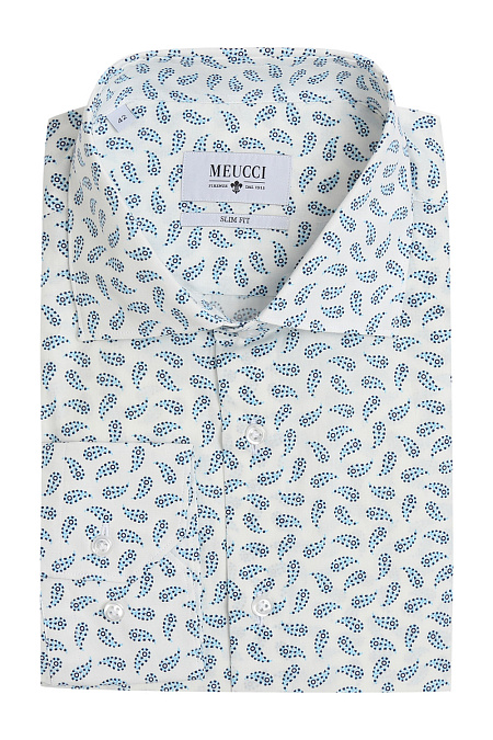 Модная мужская хлопковая рубашка с принтом арт. SL 90102R 32152/141016 от Meucci (Италия) - фото. Цвет: Белый. Купить в интернет-магазине https://shop.meucci.ru

