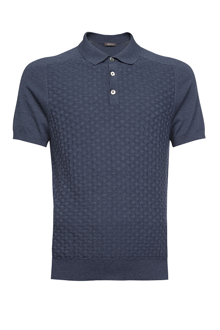 Поло цвета синего денима с фактурным орнаментом из хлопка Пима  для мужчин бренда Meucci (Италия), арт. MEU-2613/DQSS267 - фото. Цвет: Синий деним. Купить в интернет-магазине https://shop.meucci.ru
