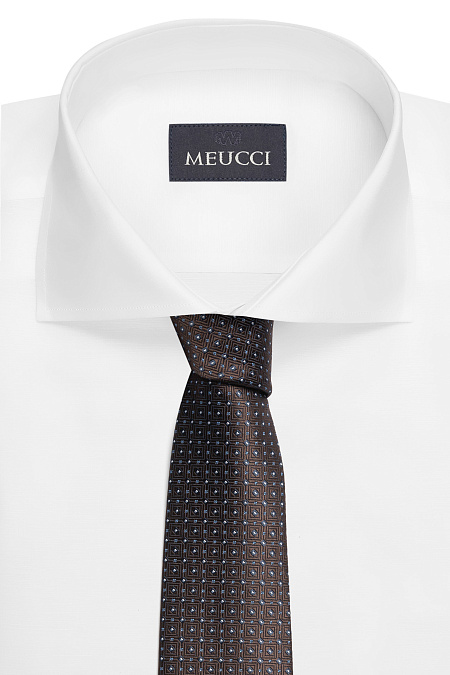 Коричневый галстук с мелким цветным орнаментом для мужчин бренда Meucci (Италия), арт. EKM212202-88 - фото. Цвет: Коричневый, цветной орнамент. Купить в интернет-магазине https://shop.meucci.ru
