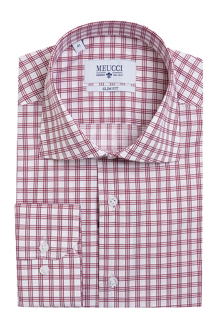 Модная мужская хлопковая рубашка в клетку арт. SL90202R1050182/1606 от Meucci (Италия) - фото. Цвет: Красный/белый в клетку. Купить в интернет-магазине https://shop.meucci.ru


