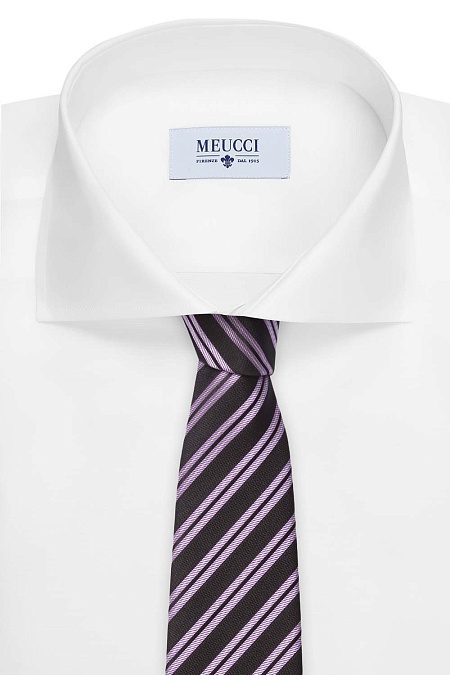 Галстук в косую полоску для мужчин бренда Meucci (Италия), арт. 8177/1 - фото. Цвет: Черный с розовым. Купить в интернет-магазине https://shop.meucci.ru
