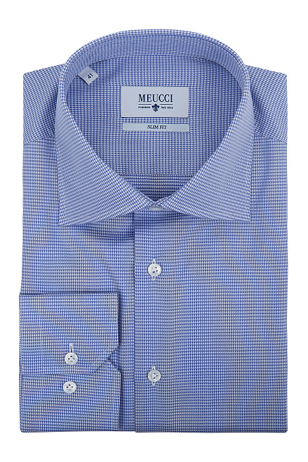 Модная мужская приталенная рубашка голубого цвета арт. SL 9202302 RL 12172/151314 от Meucci (Италия) - фото. Цвет: Голубой. Купить в интернет-магазине https://shop.meucci.ru

