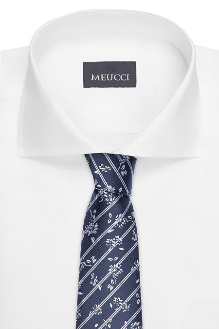 Синий галстук в полоску с цветочным орнаментом для мужчин бренда Meucci (Италия), арт. 03202006-24 - фото. Цвет: Синий в полоску с цветочным рисунком. Купить в интернет-магазине https://shop.meucci.ru
