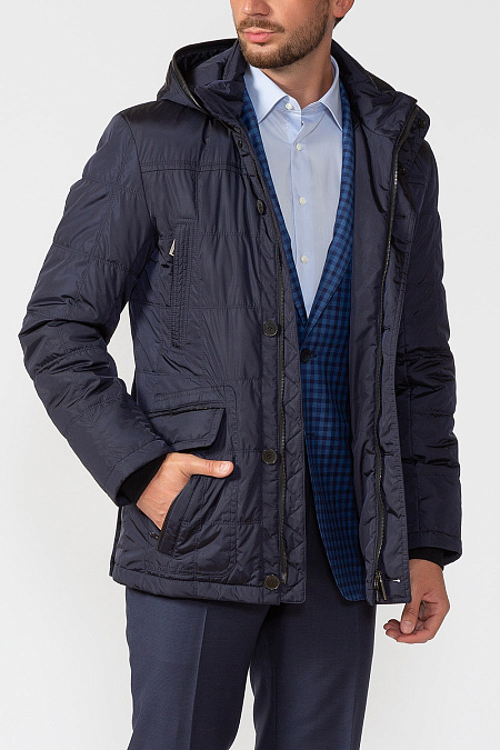 Демисезонная куртка с капюшоном для мужчин бренда Meucci (Италия), арт. 1194 - фото. Цвет: Темно-синий. Купить в интернет-магазине https://shop.meucci.ru
