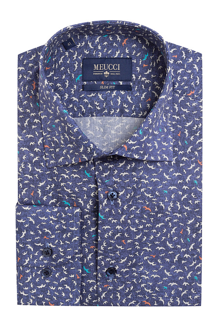Модная мужская хлопковая рубашка с принтом арт. SL90102R1090182/1630 от Meucci (Италия) - фото. Цвет: Синий .
