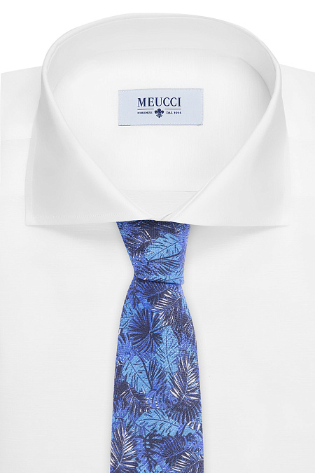 Галстук из хлопка и шелка для мужчин бренда Meucci (Италия), арт. 7350/1 - фото. Цвет: Синий с принтом. Купить в интернет-магазине https://shop.meucci.ru
