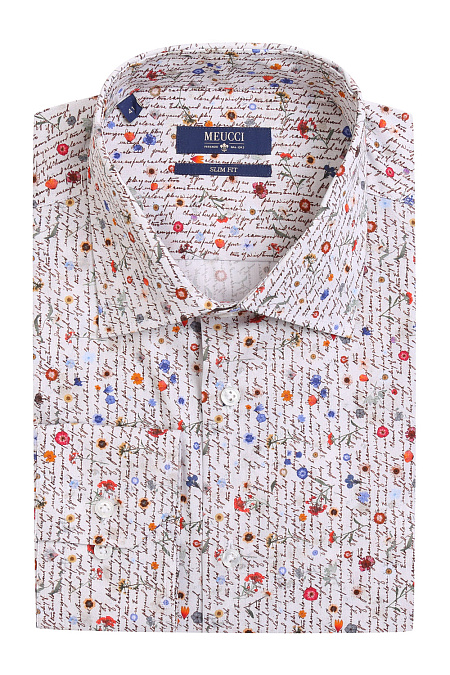 Модная мужская рубашка белого цвета с принтом арт. SL 90202 R 39171/141568 от Meucci (Италия) - фото. Цвет: Белый с принтом. Купить в интернет-магазине https://shop.meucci.ru

