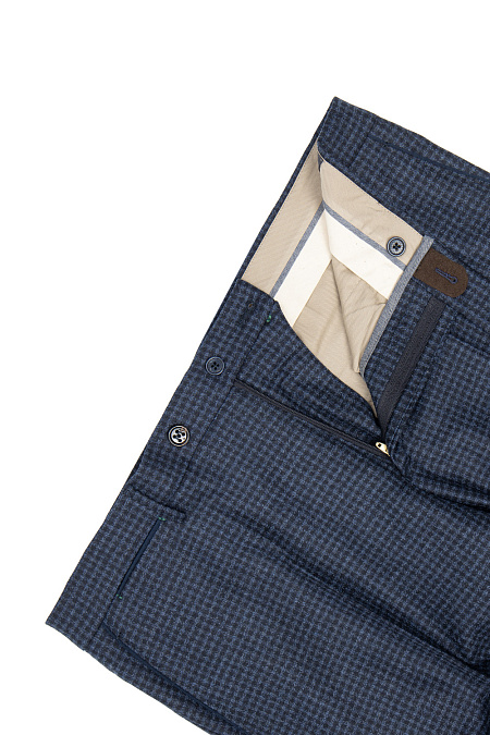 Мужские брендовые брюки синего цвета в мелкую клетку  арт. RD8071 BLUE Meucci (Италия) - фото. Цвет: Синий. Купить в интернет-магазине https://shop.meucci.ru
