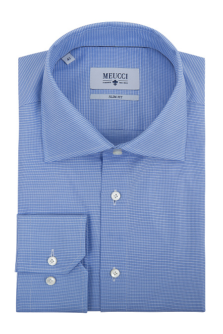 Модная мужская синяя рубашка с микродизайном арт. SL 9202302 R 12172/151322 от Meucci (Италия) - фото. Цвет: Синий с микродизайном. Купить в интернет-магазине https://shop.meucci.ru

