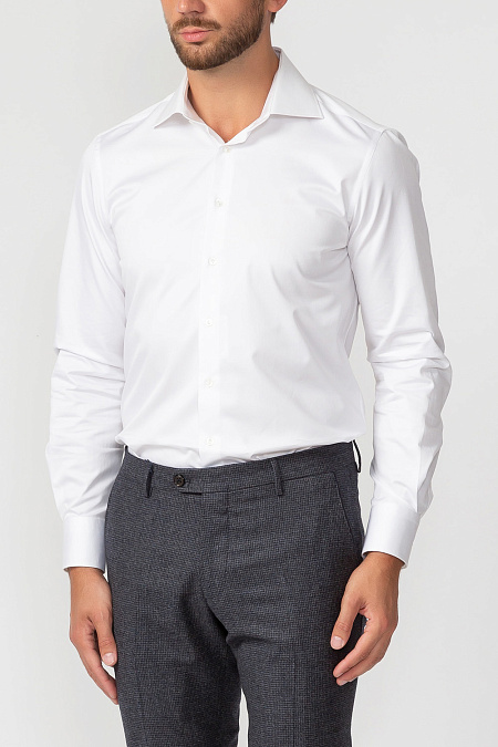 Модная мужская хлопковая рубашка белого цвета арт. SL 90105 RL 10171/151537 от Meucci (Италия) - фото. Цвет: Белый, рисунок диагональ. Купить в интернет-магазине https://shop.meucci.ru

