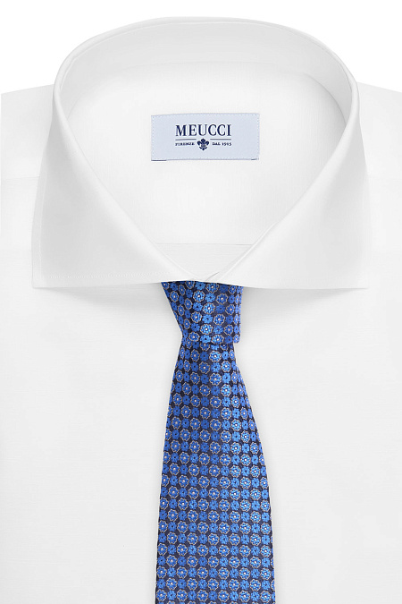 Ярко-синий галстук с орнаментом для мужчин бренда Meucci (Италия), арт. 8309/2 - фото. Цвет: Синий с орнаментом. Купить в интернет-магазине https://shop.meucci.ru
