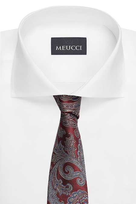 Бордовый галстук из шелка с цветным орнаментом для мужчин бренда Meucci (Италия), арт. EKM212202-36 - фото. Цвет: Бордовый, цветной орнамент. Купить в интернет-магазине https://shop.meucci.ru
