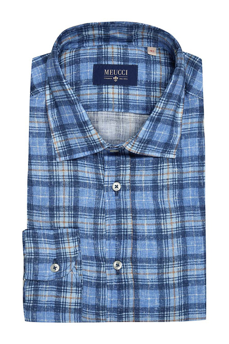 Модная мужская рубашка из льна в клетку арт. 1554219/1 от Meucci (Италия) - фото. Цвет: Синий в крупную клетку. Купить в интернет-магазине https://shop.meucci.ru

