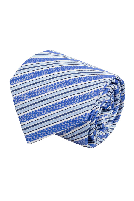 Синий галстук в контрастную косую полоску для мужчин бренда Meucci (Италия), арт. 7217/2 - фото. Цвет: Синий/Белый. Купить в интернет-магазине https://shop.meucci.ru
