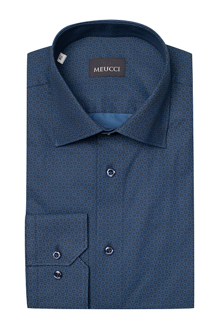 Модная мужская рубашка с орнаментом и длинным рукавом  арт. SL 902020 R PAT 8191/182044 от Meucci (Италия) - фото. Цвет: Синий, орнамент. Купить в интернет-магазине https://shop.meucci.ru

