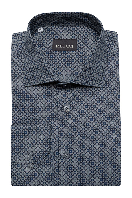Модная мужская рубашка с орнаментом серо-синего цвета арт. SL 902020 R 91CN/302106 от Meucci (Италия) - фото. Цвет: Серо-синий, орнамент. Купить в интернет-магазине https://shop.meucci.ru

