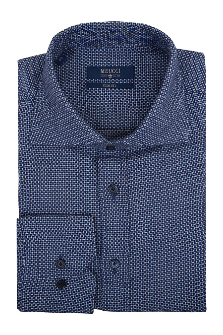 Модная мужская приталенная рубашка из хлопка арт. SL 92802 R 22171/141285 от Meucci (Италия) - фото. Цвет: Темно-синий. Купить в интернет-магазине https://shop.meucci.ru

