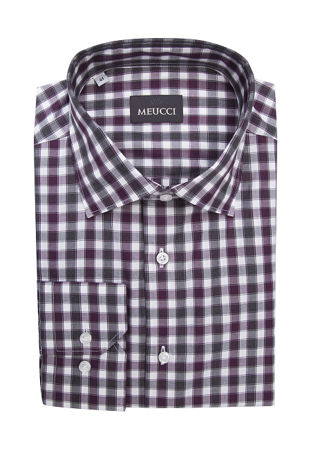Модная мужская рубашка хлопковая в серо-бордовую клетку  арт. SL 902022 R 91EZ/302227 от Meucci (Италия) - фото. Цвет: Серо-бордовая клетка.
