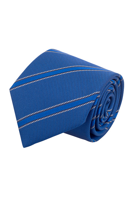 Ярко-синий галстук в косую полоску с микродизайном для мужчин бренда Meucci (Италия), арт. 7223/2 - фото. Цвет: Синий. Купить в интернет-магазине https://shop.meucci.ru
