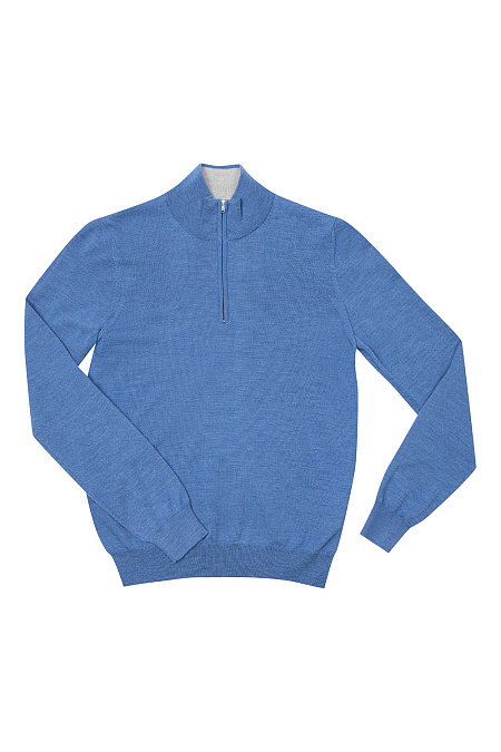 Синий свитер из шерсти с молнией на горловине  для мужчин бренда Meucci (Италия), арт. 407LC20/56276 - фото. Цвет: Синий. Купить в интернет-магазине https://shop.meucci.ru
