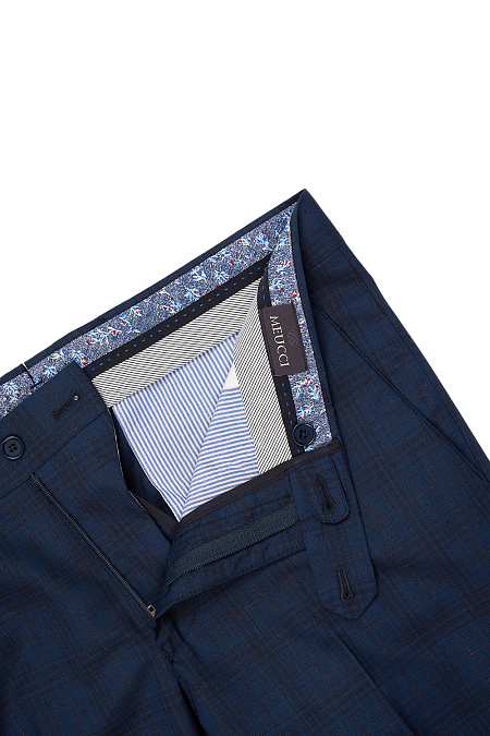 Мужские брюки темно-синие в клетку из тонкой шерсти  арт. MI 21136320-08 Meucci (Италия) - фото. Цвет: Темно-синий, клетка. Купить в интернет-магазине https://shop.meucci.ru

