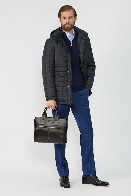 Утепленная стеганая куртка с капюшоном  для мужчин бренда Meucci (Италия), арт. 8311 - фото. Цвет: Темно-синий. Купить в интернет-магазине https://shop.meucci.ru
