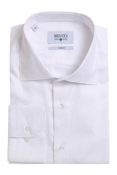 Модная мужская рубашка белого цвета с микродизайном арт. SL 90102 RL 10171/141267 от Meucci (Италия) - фото. Цвет: Белый. Купить в интернет-магазине https://shop.meucci.ru

