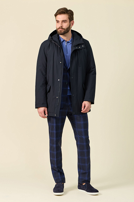 Утепленная стеганая куртка с капюшоном  для мужчин бренда Meucci (Италия), арт. 1080 - фото. Цвет: Темно-синий. Купить в интернет-магазине https://shop.meucci.ru
