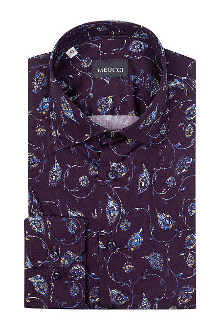 Модная мужская рубашка с цветным принтом арт. SL212014 от Meucci (Италия) - фото. Цвет: Темно-синий с орнаментом. Купить в интернет-магазине https://shop.meucci.ru

