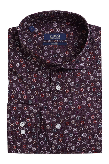 Модная мужская приталенная рубашка с орнаментом арт. MW17085 от Meucci (Италия) - фото. Цвет: Бордовый с орнаментом. Купить в интернет-магазине https://shop.meucci.ru

