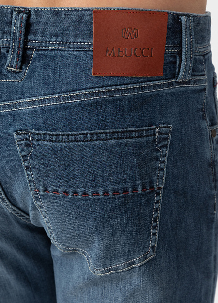 Мужские брендовые джинсы  арт. NLTR REG 1901 Meucci (Италия) - фото. Цвет: Синий с потёртостью. Купить в интернет-магазине https://shop.meucci.ru
