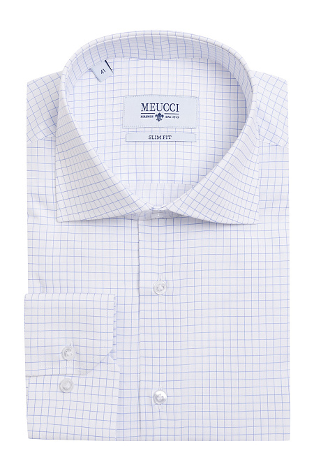 Модная мужская хлопковая рубашка в клетку арт. SL90202R100182/1614 от Meucci (Италия) - фото. Цвет: Белый в клетку. Купить в интернет-магазине https://shop.meucci.ru

