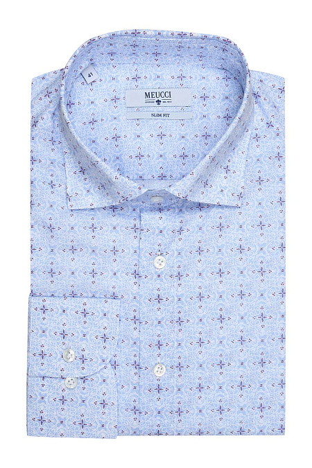 Модная мужская рубашка арт. SL 93503 R 33162/141209 от Meucci (Италия) - фото. Цвет: Светло-голубой орнамент. Купить в интернет-магазине https://shop.meucci.ru


