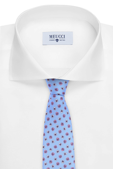 Голубой галстук с мелким узором "розы" для мужчин бренда Meucci (Италия), арт. 7214/1 - фото. Цвет: Голубой. Купить в интернет-магазине https://shop.meucci.ru
