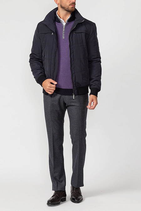 Утепленная куртка-бомбер синего цвета для мужчин бренда Meucci (Италия), арт. 2541 - фото. Цвет: Тёмно-синий. Купить в интернет-магазине https://shop.meucci.ru
