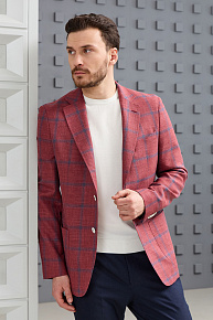 Пиджак бордовый в клетку из смеси шерсти, шелка и льна  (MI 1200181DR/11761)