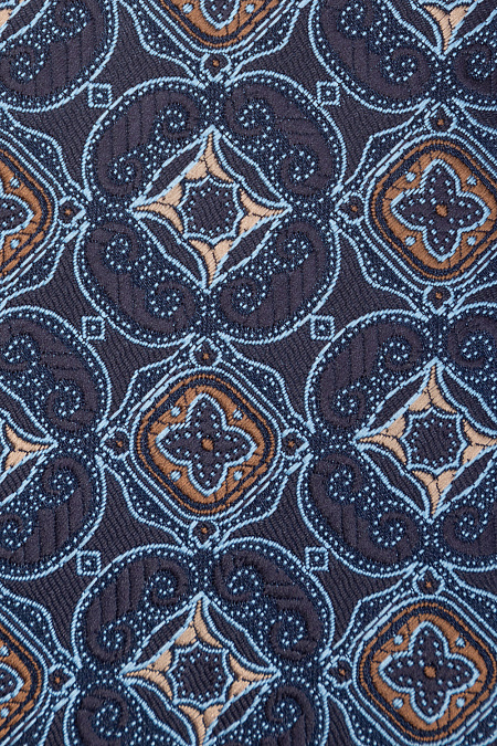 Синий галстук с цветным орнаментом для мужчин бренда Meucci (Италия), арт. 03202006-29 - фото. Цвет: Синий с цветным орнаментом. Купить в интернет-магазине https://shop.meucci.ru
