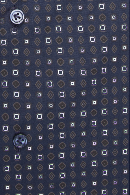 Модная мужская рубашка темно-синяя с орнаментом  арт. SL 902022 RL 91AG/302203 от Meucci (Италия) - фото. Цвет: Темно-синий с орнаментом.
