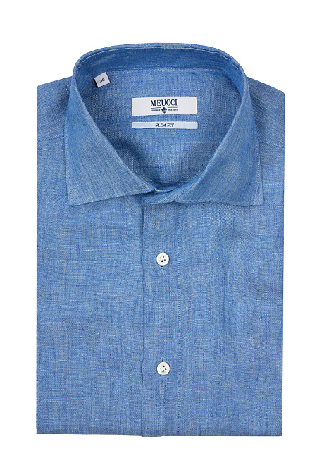 Модная мужская сорочка синего цвета с коротким рукавом арт. SL 90100 R 22372/141369K от Meucci (Италия) - фото. Цвет: Синий. Купить в интернет-магазине https://shop.meucci.ru

