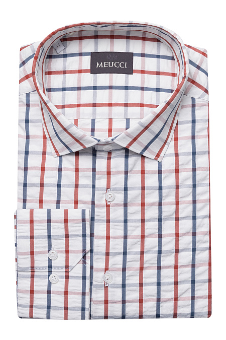 Модная мужская рубашка в клетку с длинным рукавом  арт. SL 902020 R 91AG/302115 от Meucci (Италия) - фото. Цвет: Сине-красная клетка на белом. Купить в интернет-магазине https://shop.meucci.ru

