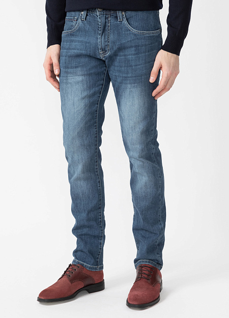 Мужские брендовые джинсы  арт. NLTR SL 1901 Meucci (Италия) - фото. Цвет: Синий с потёртостью. Купить в интернет-магазине https://shop.meucci.ru
