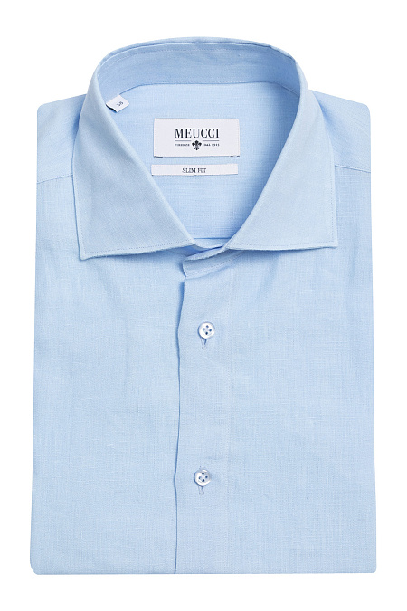 Модная мужская сорочка голубого цвета с коротким рукавом  арт. SL 92600R 12152/141025 от Meucci (Италия) - фото. Цвет: Голубой.
