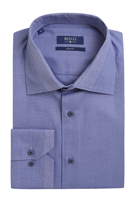 Модная мужская классическая синяя рубашка из тонкого хлопка арт. MS18088 от Meucci (Италия) - фото. Цвет: Синий с микродизайном. Купить в интернет-магазине https://shop.meucci.ru

