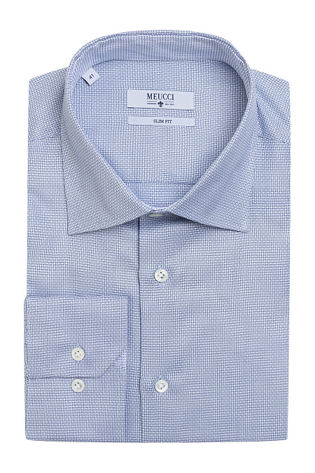 Модная мужская приталенная рубашка с рисунком жаккард арт. SL 90202 R 22171/141564 от Meucci (Италия) - фото. Цвет: Голубой, жаккард.

