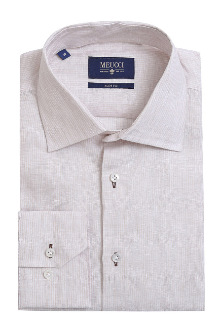 Модная мужская рубашка из льна с длинными рукавами арт. MS18060 от Meucci (Италия) - фото. Цвет: Бежевый. Купить в интернет-магазине https://shop.meucci.ru

